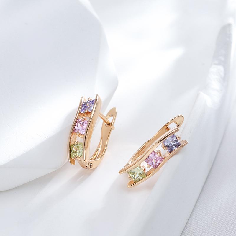 Bright Square Natural Zircon Earrings For Women Girl Trendy  Rose Gold Color Korean Sexy Creative Daily Jewelry