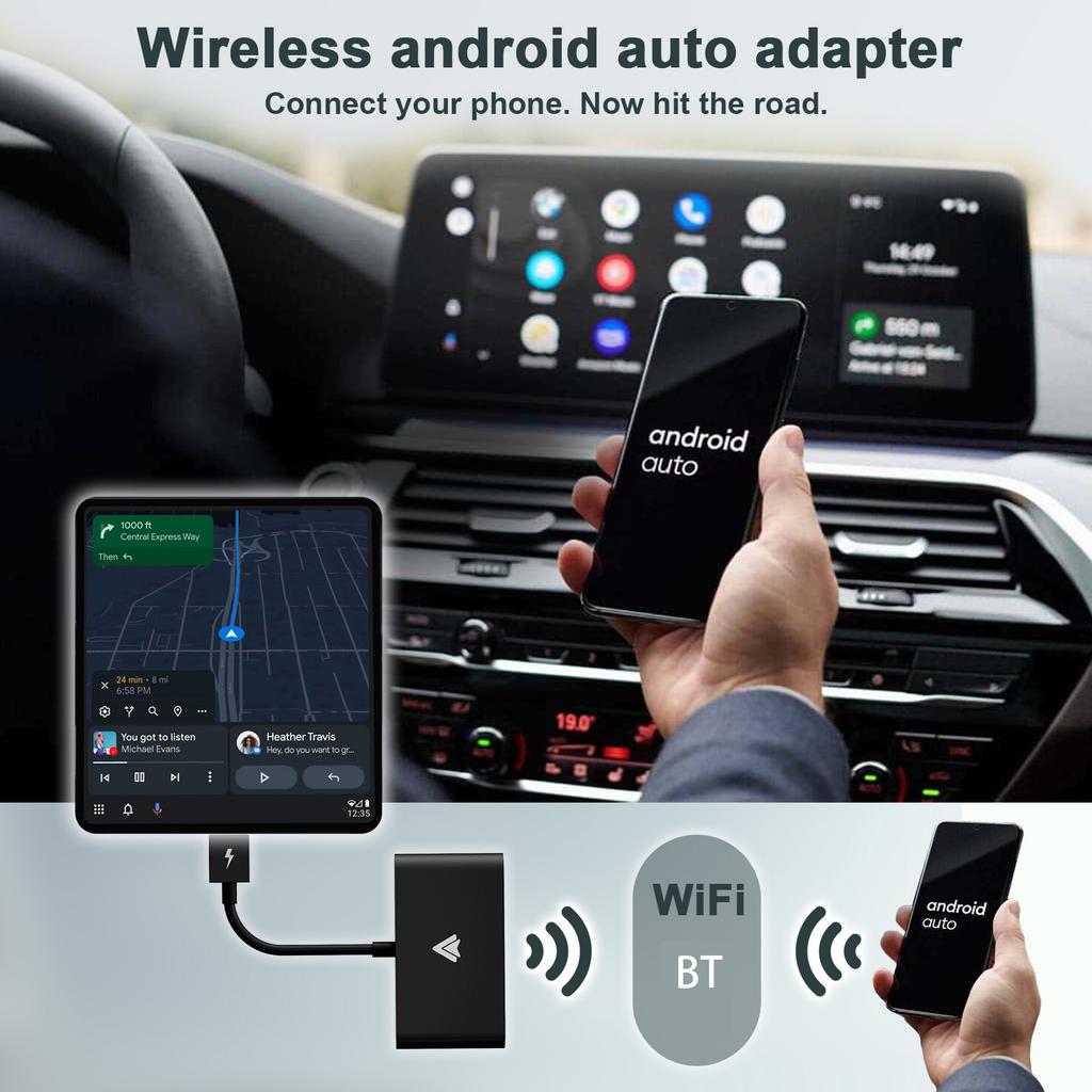 THT-020-2+ Android Auto Wireless CarPlay Adapter Android Auto Wired To Wireless Converter Support USB and Type-C Port