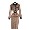 Women's Small Perfume Style Retro Color Collision Round Neck Long-sleeved Dress Slim Knitted Dress