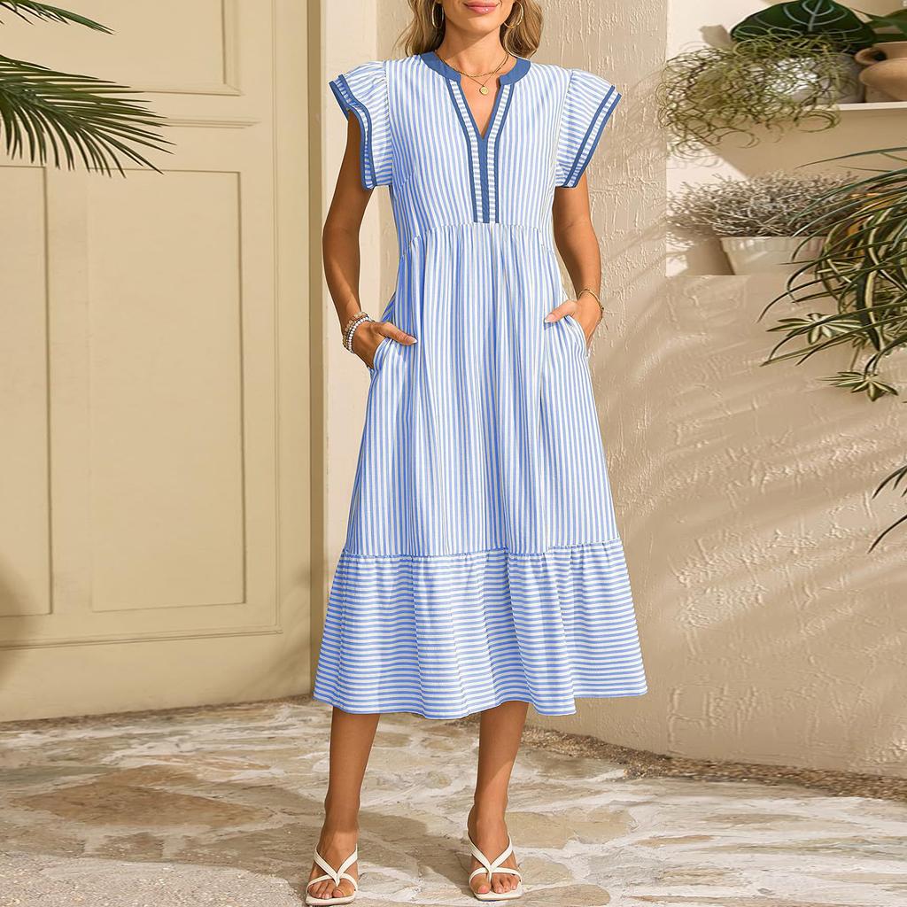 Women's V-neck Dress With Pockets