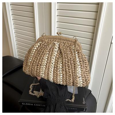Summer New Straw Beach Bag Fashion Chain Shoulder Bag Niche Messenger Bag Woven Clip Bag