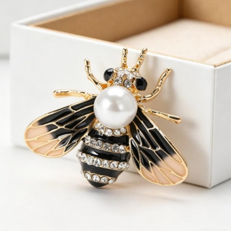 Fashion Enamel Honey Bee Brooch Shiny Rhinestone Faux Pearl Durable Alloy Pin for Coat Dress Scarf Gift for Girls