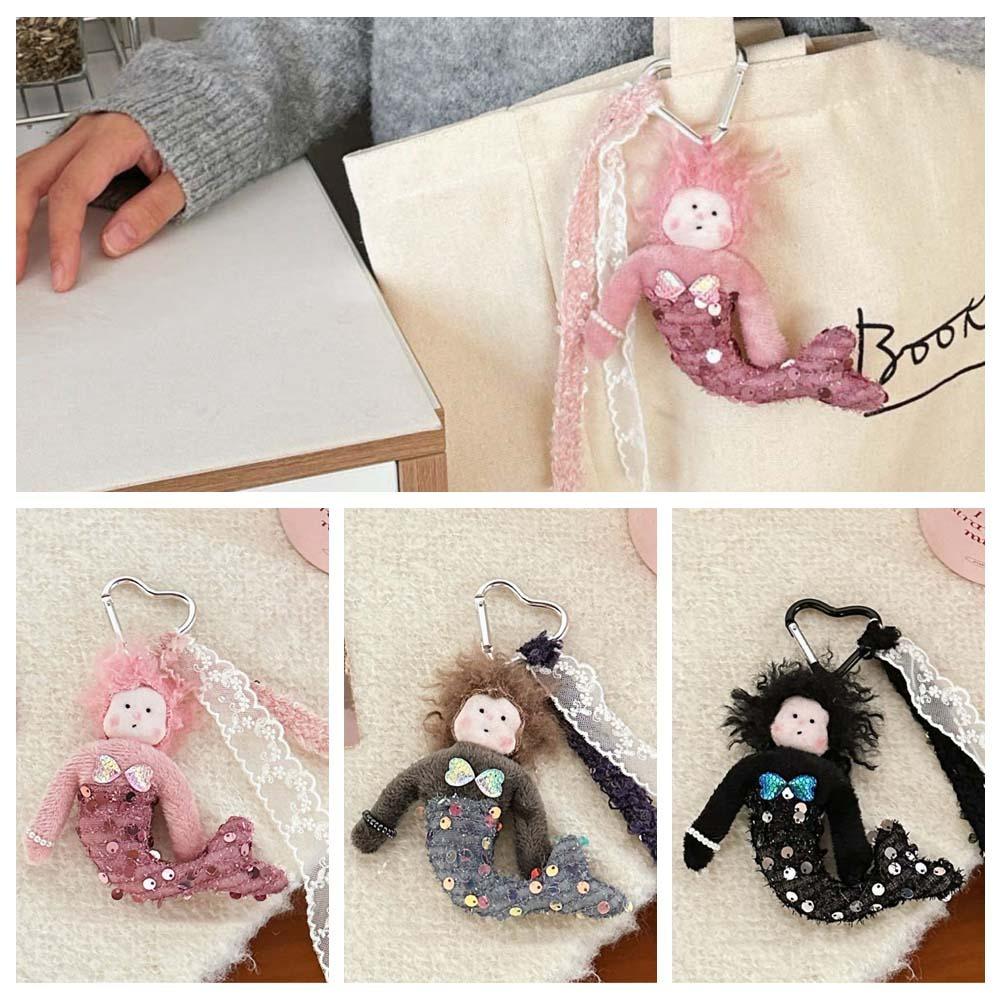 

Korean Style Sequined Mermaid Pendant Lace Ribbon Stuffed Plush Dolls Student