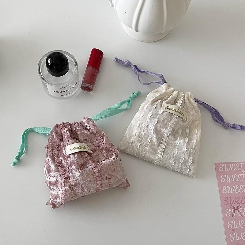 Cute Lace Drawstring Storage Bag Organizer Kawaii Sundries Small Pouch Bag Mini Cosmetic Lipstick Coin Purse Earphone Handbag