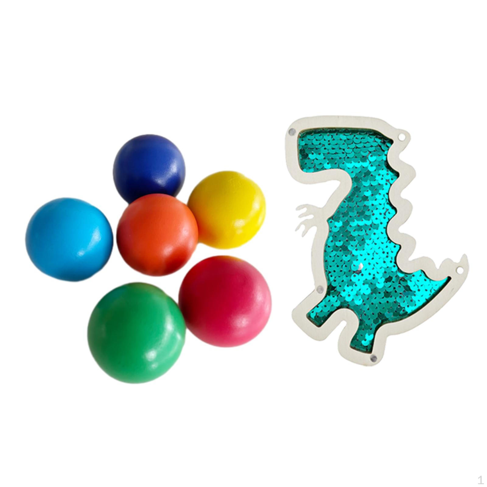

6 Pieces 1.8 Inch Wooden Ball Toys Preschool Learning with Dinosaur Sequin Board, Educational Dinosaur Green