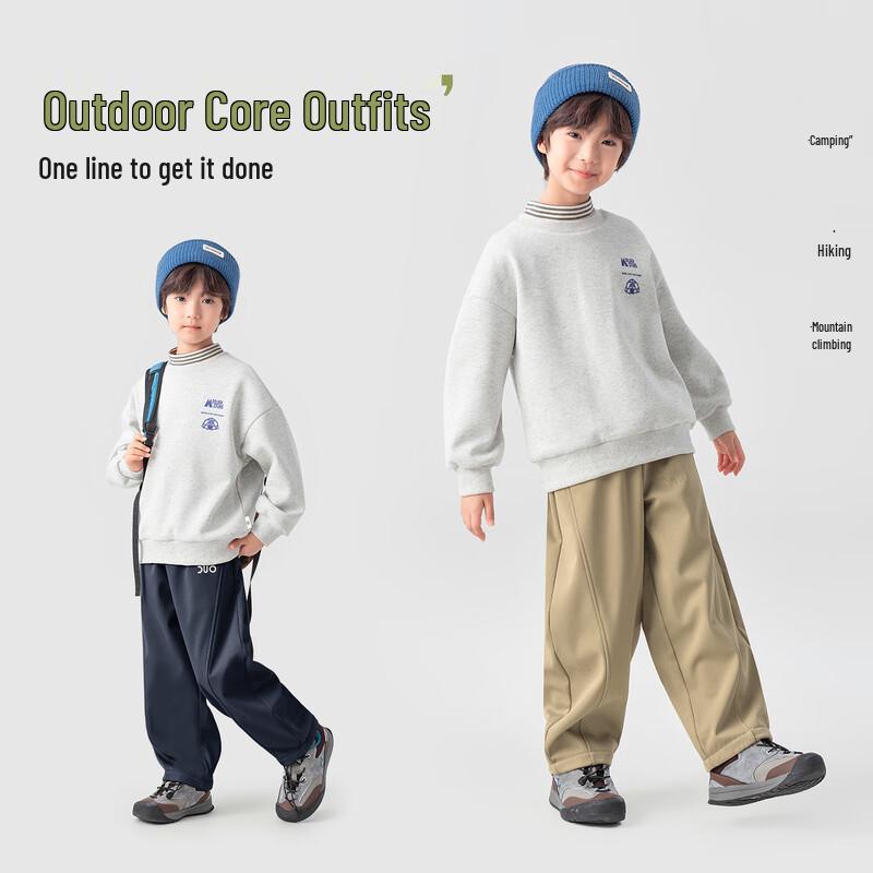 Boys' Fleece-Lined Loose Casual Cargo Pants with Embroidered Lettering