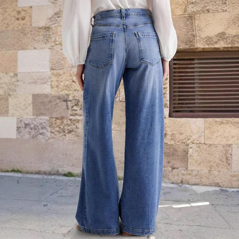 2026 New Vintage Wide-Leg Jeans for Women, Embroidered Stretch Straight Pants, Casual Long Trousers