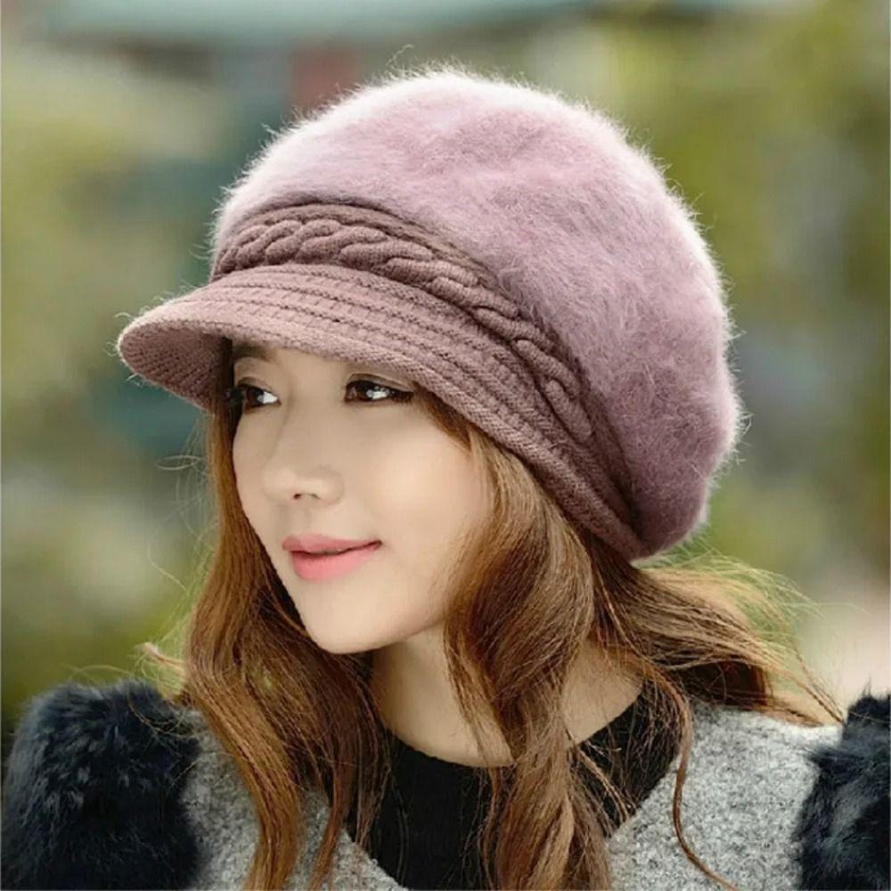 

Plush Winter Hat Casual Berets Cap Accessories Knitted Visor Women хаки