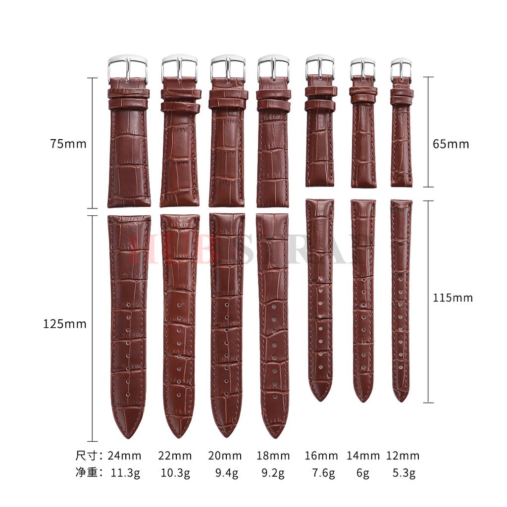 12/14/16/18/20/22/24mm Genuine Leather Watchbands Men Women Watch Band Strap Steel Pin Buckle High Quality Wrist Belt Bracelet