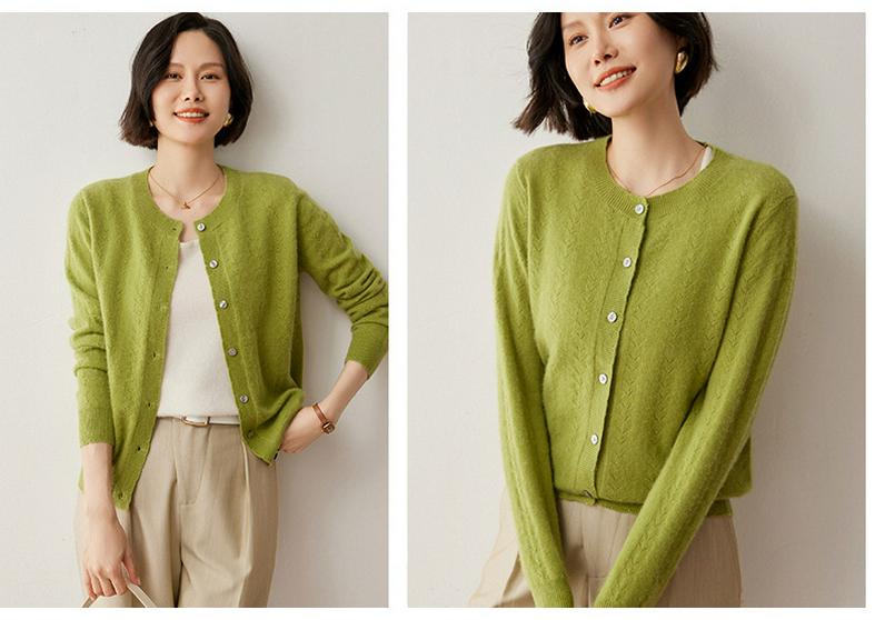 2024 Autumn/Winter Women's Round Neck Cashmere Jacquard Sweater - Versatile Loose Knitwear Cardigan