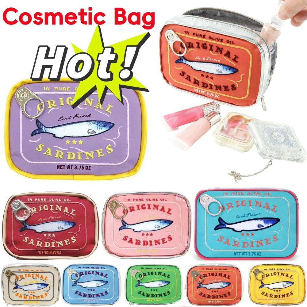 Niedliche Kosmetiktasche Sardinendosen-Form Kreative Verpackungen Tragbare Kulturtasche Modischer Reißverschluss Kleine Weiche Make-up-Taschen Reisebeutel