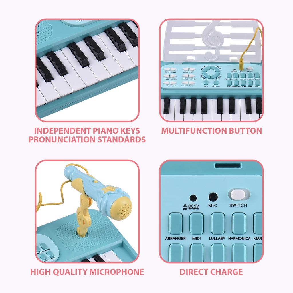 37 Key Electronic Keyboard Piano 7 Tones 8 Drum Group 24 Demos Single Speaker Musical Instrument with Music Score Stand