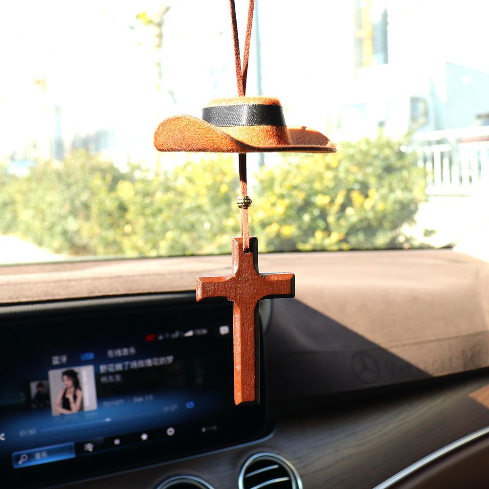 Nuovo Pendente per Auto in Denim a Forma di Croce e Cuore - Accessorio Interno alla Moda