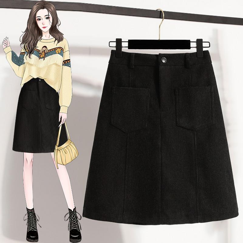 DIMANAF 2025 Plus Size Autumn Winter Women Skirts Short Corduroy Elastic Waist Trousers Oversize 5XL Black Thicken