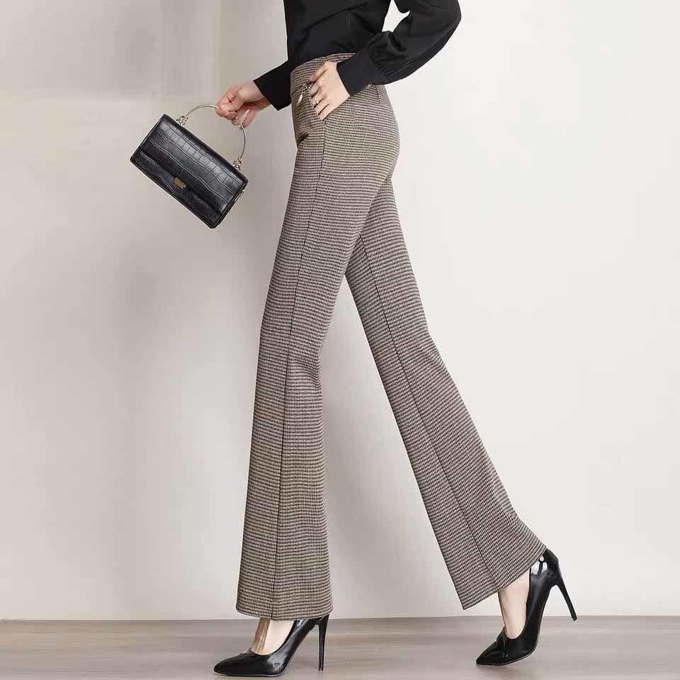 Dámské kalhoty slim fit s kohoutí stopou, mírně rozšířené, jarní novinka, s vysokým pasem, slim, ležérní, mateřské rozšířené kalhoty