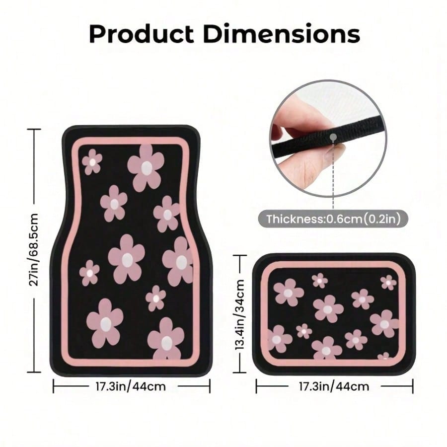 4 Stück Auto-Fußmatten, Niedliches Rosa Blumenmuster, Strapazierfähiges Polyester-Material, Vordere und Hintere Matten, Für Vollständigen Schutz des Auto-Innenraums