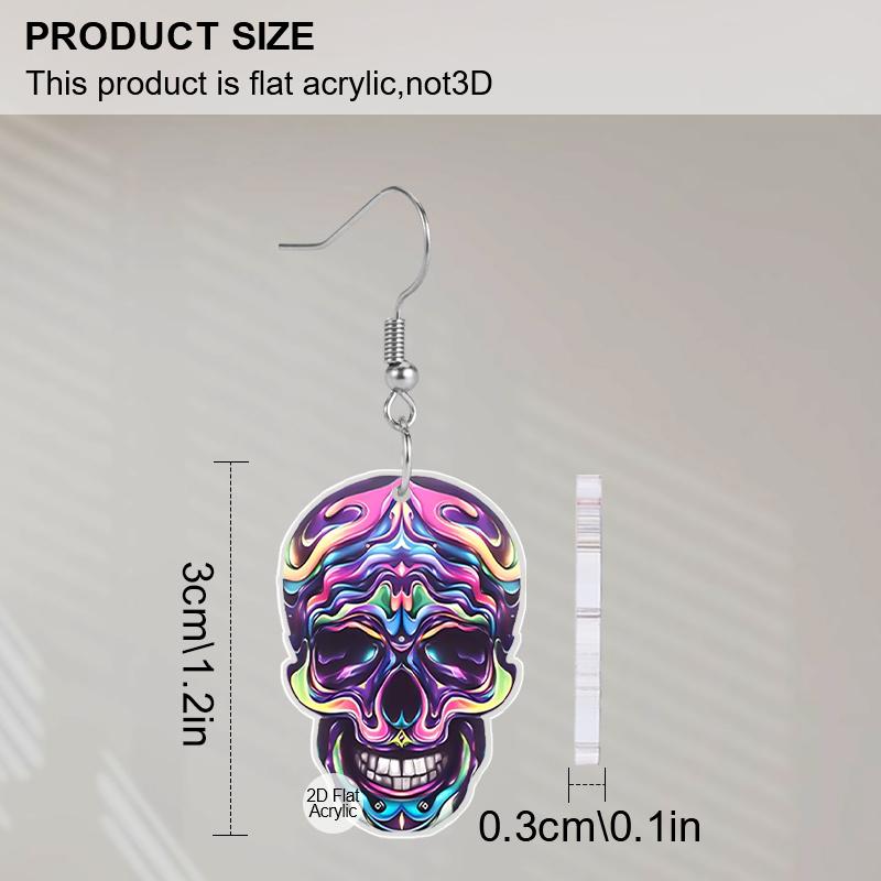 2D Flat Halloween Mexico Day of The Dead Earrings for Women Acrylic Dangle Drop Sugar Skull Earrings Funny Cosplay Festival Jewelry