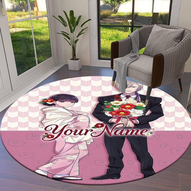 Cherry Blossom Journey Custom Name Round Area Rug Carpet Rug For Living Room Bedroom Sofa Playroom Decor Nonslip Floor Mat