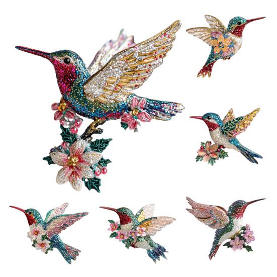 Acrylic Hummingbird Hanging Decoration Indoor Outdoor Garden Yard Window Wall Hanging 2D Flat Flower Colorful Bird Ornament