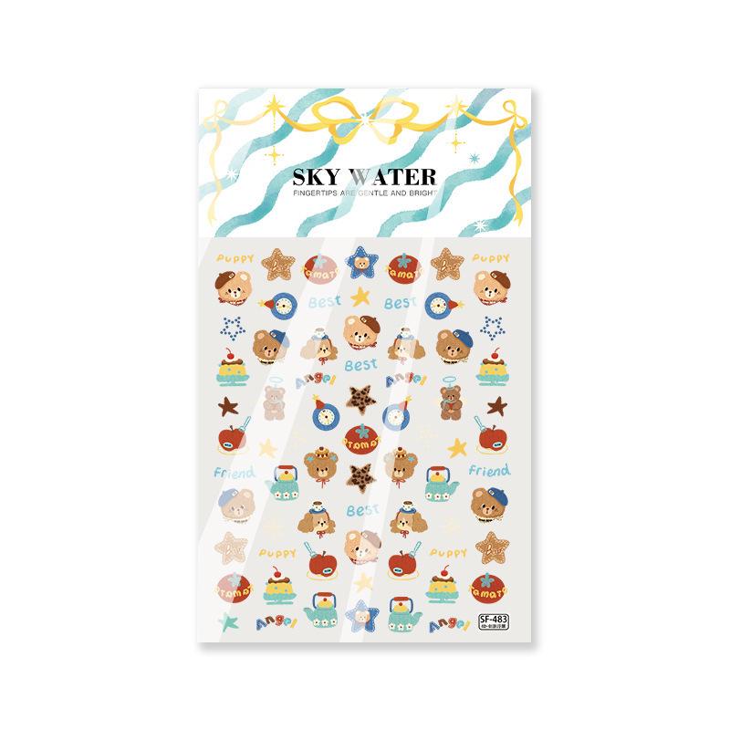 Набор из 6 объемных наклеек для ногтей Sky Bestseller  Осенне-зимний маленький медвежонок  - милый мультяшный дизайн.