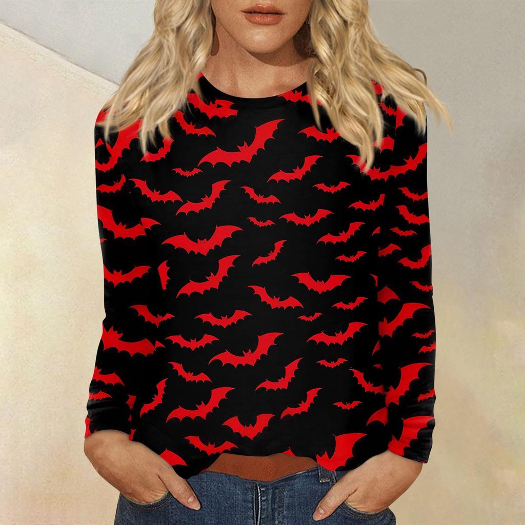 Damenmode Lässig Halloween Bedruckt Rundhals Langarm Pullover Top