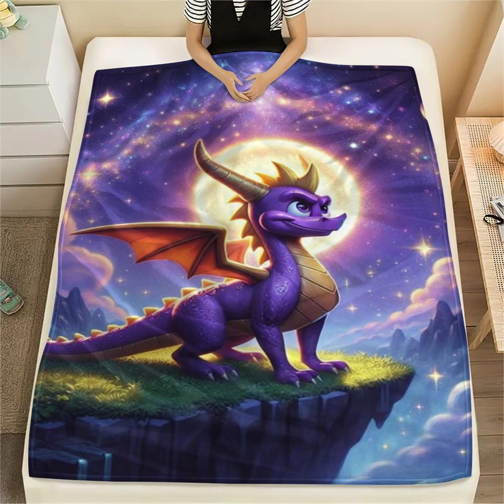 1PC Spyro the Dragon Print Flannel Blanket, High Quality Comfortable for All Seasons, Home Decor, Warmth and Comfort, Perfect for Christmas Gifts