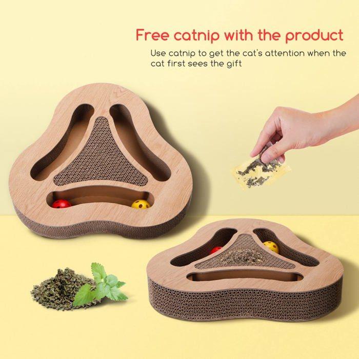 Grattoir chat 3 en 1 - nobleza - tapis à gratter - carton durable - jouets inclus - herbe à chat