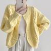 Horn Button Cable Knit Cardigan Autumn Winter Coat Short Lazy Round Neck Loose Sweater Top