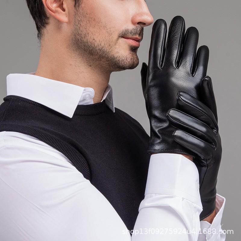 Mens Genuine Leather Gloves Touchscreen Warm Wool Lining Winter Windproof Business Casual