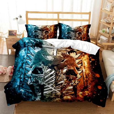 Juego de cama de Ataque a los Titanes AOT impreso en 3D Anime Eren Yeager Funda de edredón Doble Twin Completo Queen King Adulto Niños Ropa de cama Edredón