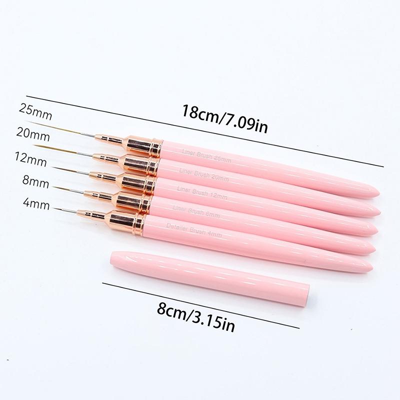 5Pcs Nail Art Liner Brush Set Uv Gel Nail Brushes Kits French Stripe Line Painting Drawing Flower Pen Professional Manicure Tool