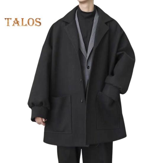 

Мужская ветровка с лацканами, длинный рукав, куртка средней длины, однотонная, свободный крой, большие карманы, осенне-зимняя куртка, пальто L чёрный