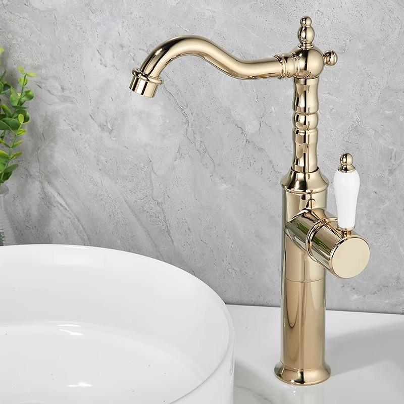 Antik brons handfat kran Guld badrumskran Däckmonterad Svart kökskran diskbänk kran Varm Kall Krom handfat Kran Mässing