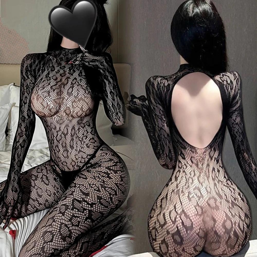 Sexy Open Crotch Bodystocking Erotic Lingerie Bodysuit Fishnet Body Stocking Underwear Outfits for Woman Jumpersuit Costumes