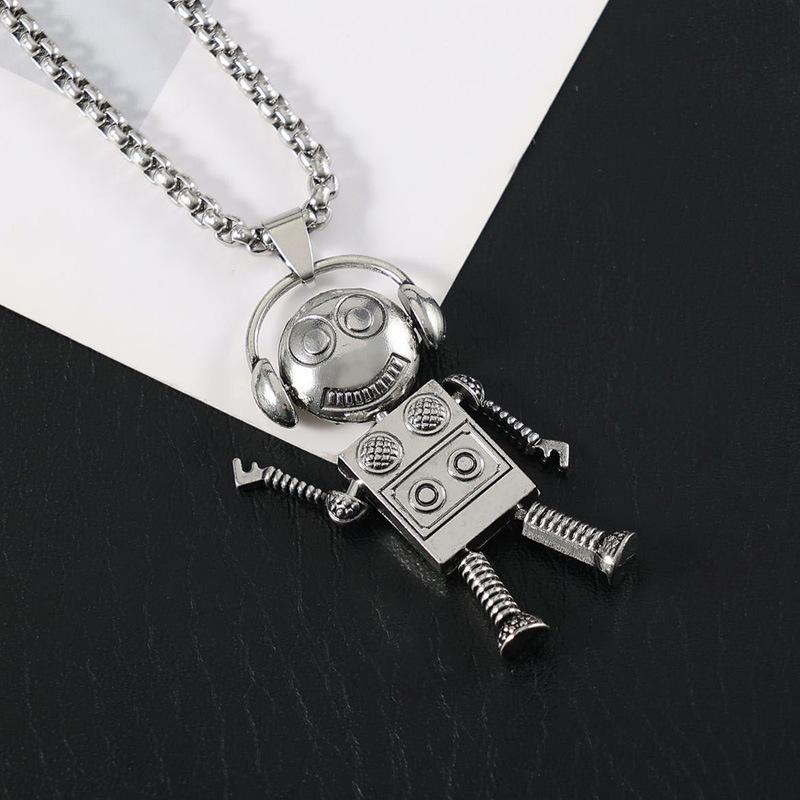 Cartoon Music Robot Pendant Necklace for Men & Women - Trendy Hip-Hop Style, Perfect for Autumn and Winter Long Sweater Chains.