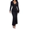 Long-sleeved See-through Stitched Waist-kissing Belt-fitted Hourglass-shaped Short Skirt with Sexy Lace V-neck Dress for Women