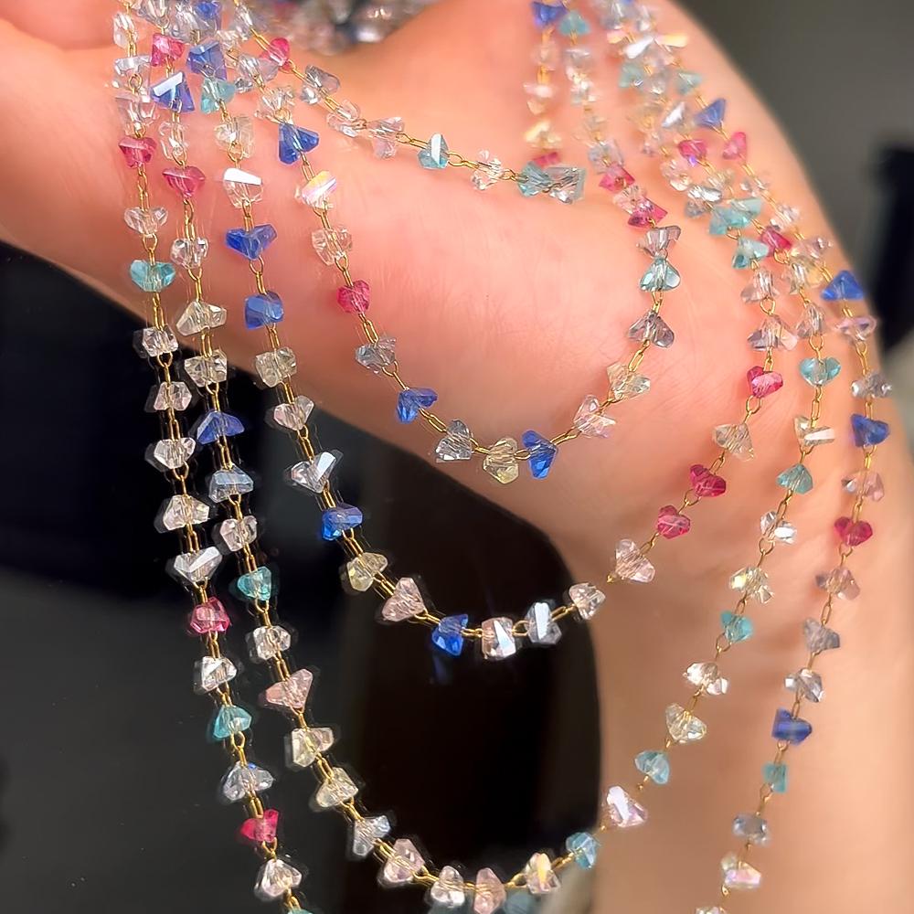 2Meter 1Meter Shiny Color Heart Chain Stainless Steel Glass Grave Stone Bead Chain Necklaces Bracelet Chain DIY Jewelry Findings