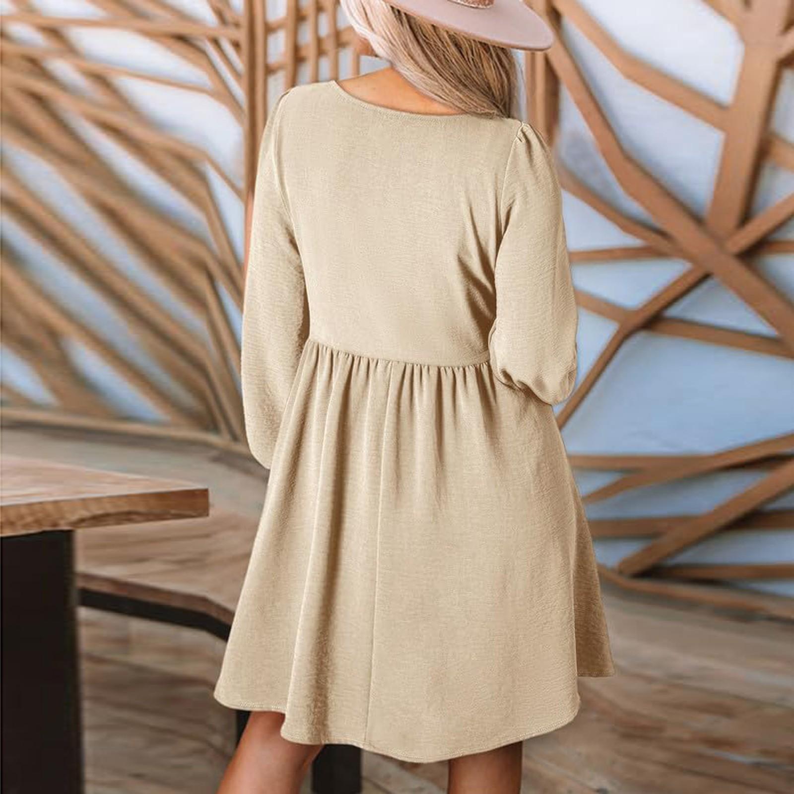 Женское повседневное платье на пуговицах с длинным рукавом А-силуэта — фото 3