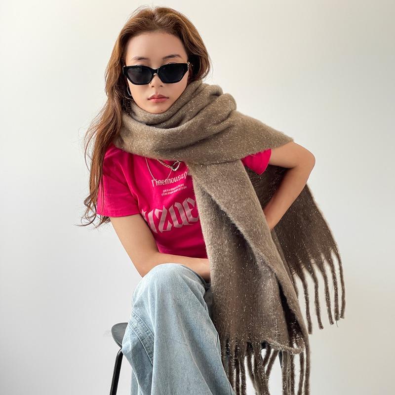 

Winter fashion versatile scarf solid color mohair thickened warm scarf women s shawl 220*40cm