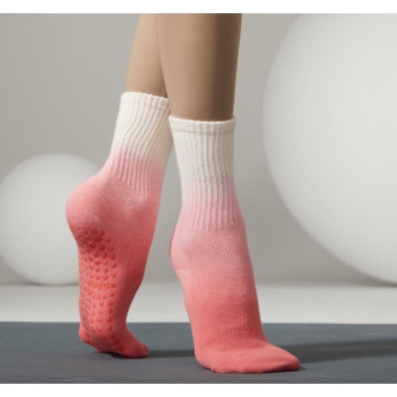 Einfarbige Yogasocken aus Baumwolle bis zur Mitte der Wade, rutschfeste Sportsocken mit Silikonunterseite, für Damen, für Indoor-Fitness, Trampolin, Tanz, Pilates