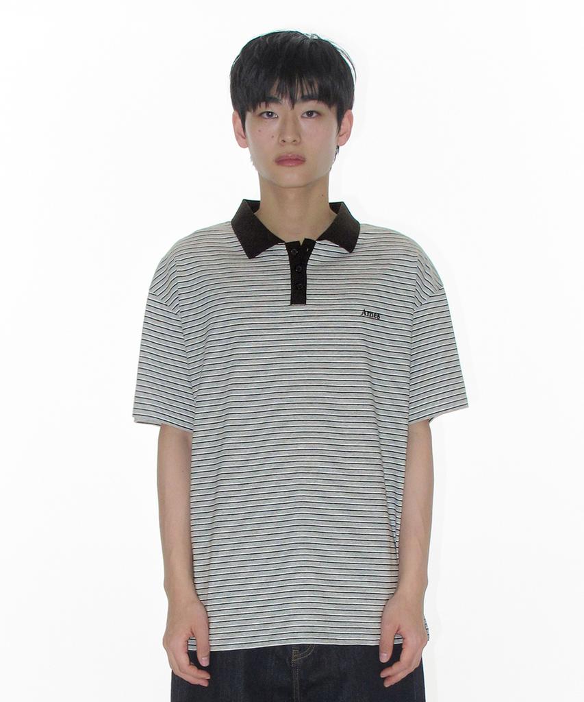 AMES-WORLDWIDE Basic Stripe Collar Tee Gray