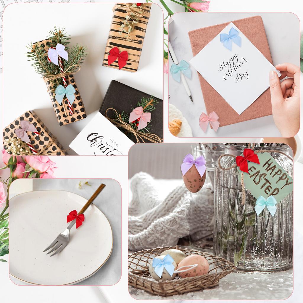 180pcs 2.7cm Small Ribbon Bow Diy Crafts Decoration Handwork Present Packaging Party Decoration Colored Ribbon Bows