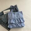 Sweet Plaid Lace Ruffled Drawstring Shoulder Bags for Women Large Capacity Ladies Tote Bag Lightweight Girls Handbags Tote