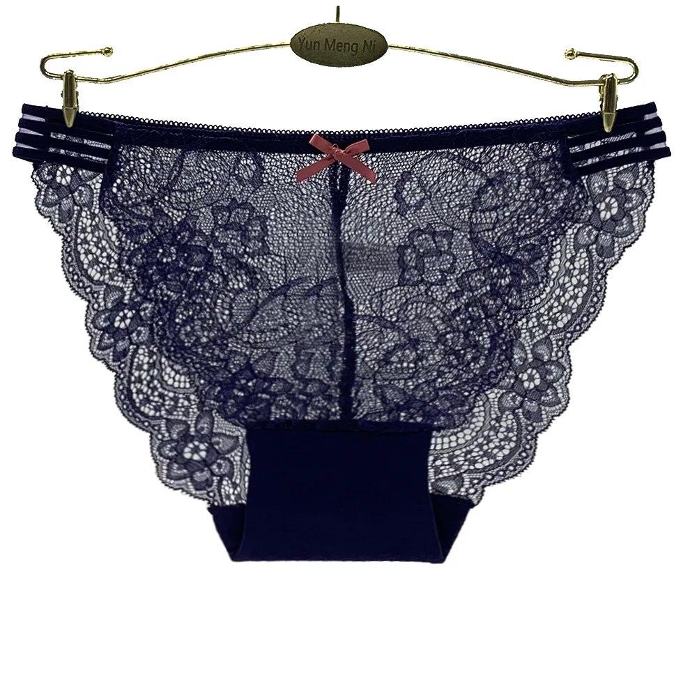 Woman Cotton Underwear Sexy Lace Briefs Transparent Bikini Panties Underpants Knicker Lingerie 6 Pcs/set