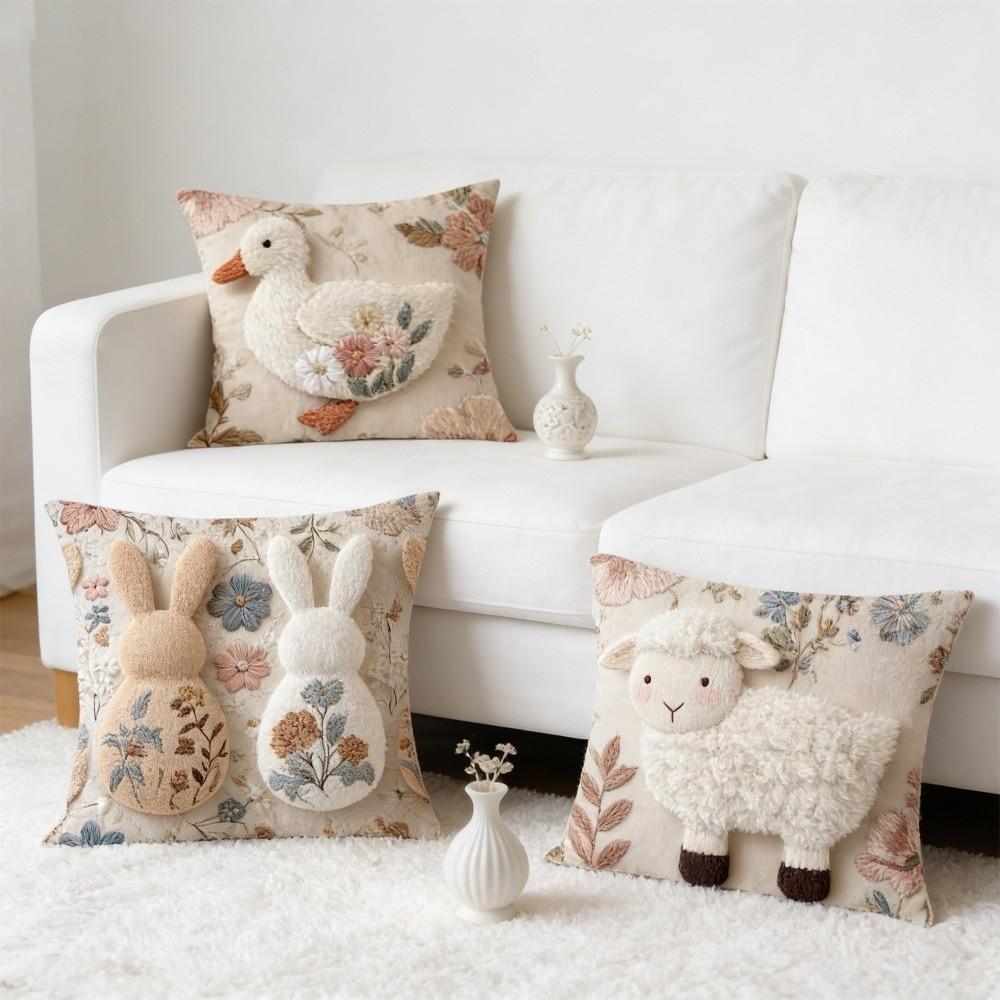 Cartoon Easter Pillow Cover 2D Flat Animal Print Bunny Cushion Cover Wear-resistant Comfortable Pillow Towel Living Room