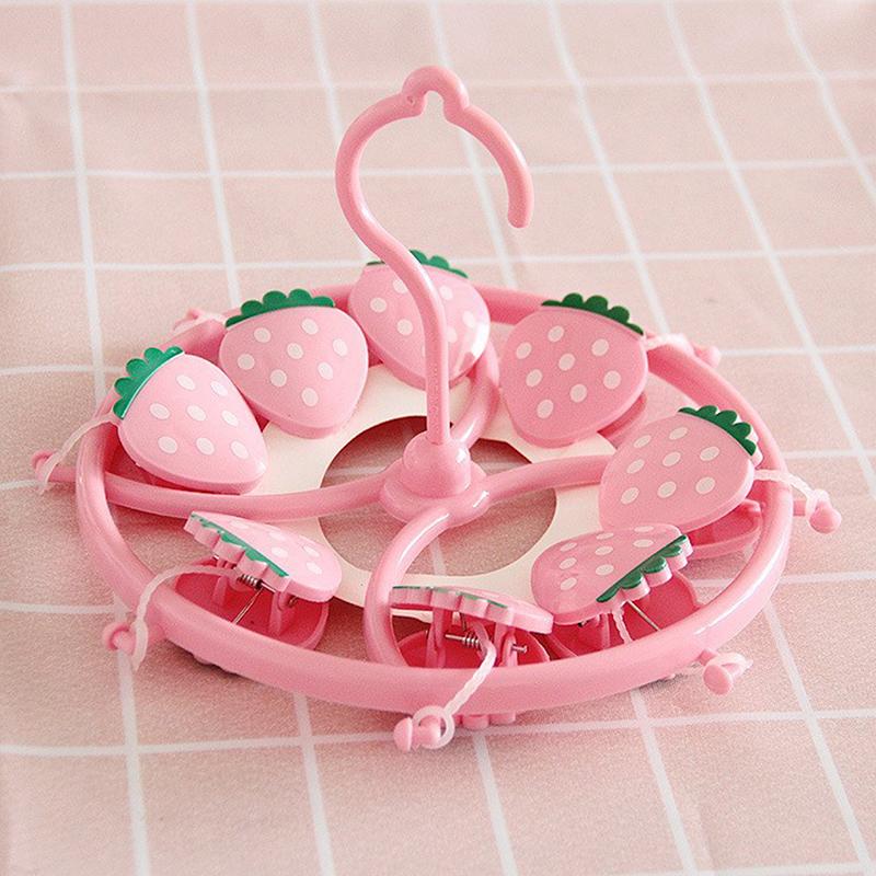 Cute Lovely Strawberry Clothes Dryer Hanger Windproof Socks Underwear Drying Rack Household Heart Storage Laundry Rack Home