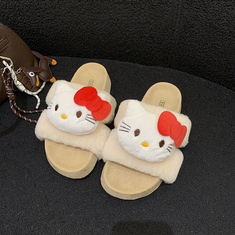

Модные мультяшные милые кошачьи тапочки из новой шерсти 2025 года, мягкая подошва, осенне-зимние, удобные домашние хлопковые тапочки для помещений 41