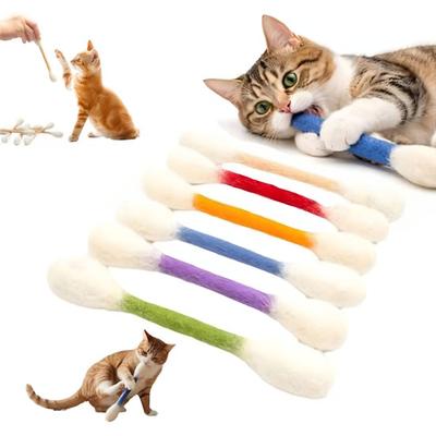 6 Stück Wattebausch Katzen Spielzeug Riesiger Wattestäbchen Katzen Kicker Stock mit Katzenminze Interaktives Kätzchen Kicker Spielzeug für Hauskatzen Bewegung Solo Unterhaltung