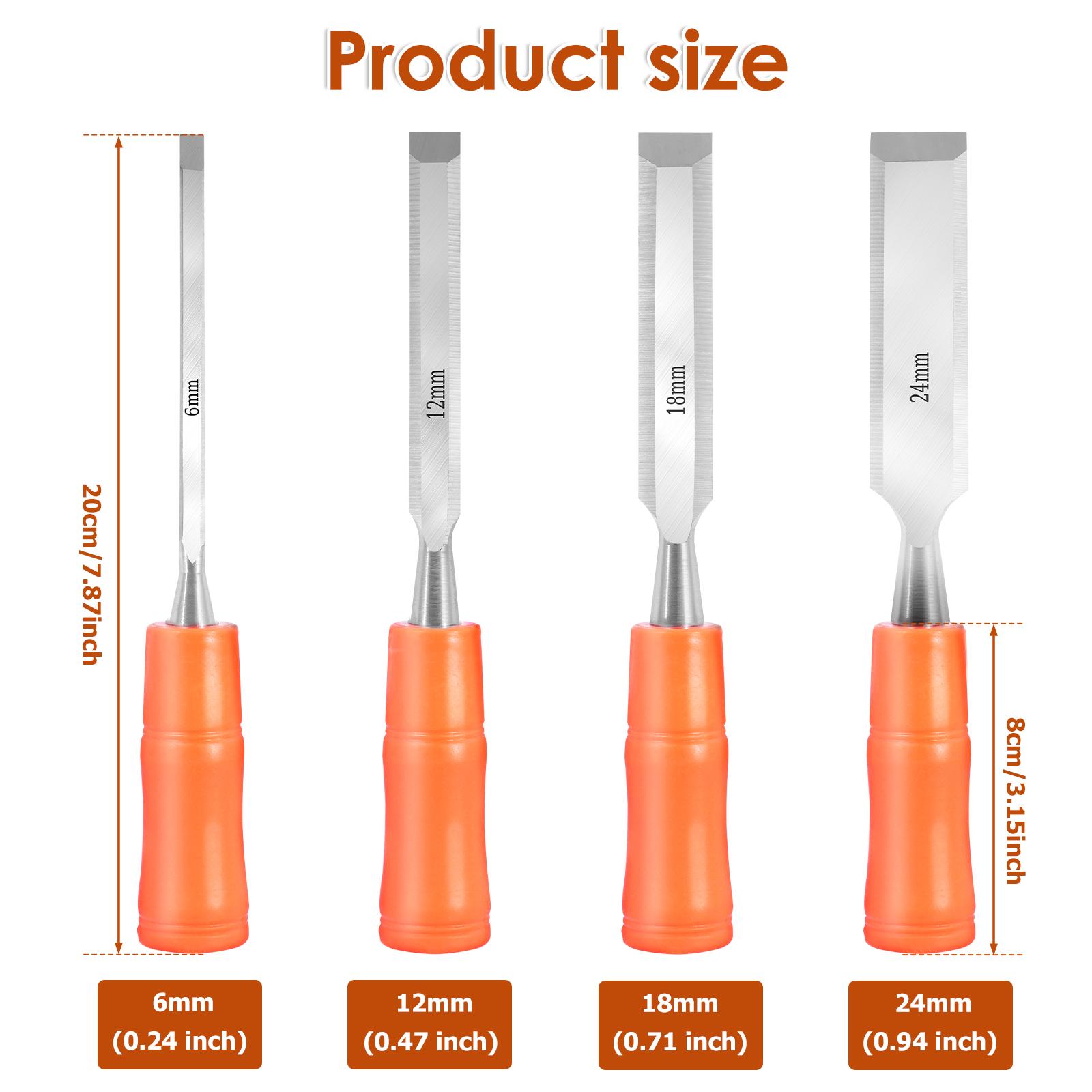 

Набор из 4 стамесок по дереву, углеродистая сталь, инструмент для деревообработки со скошенным лезвием 6/12/18/24 мм, прочный плотницкий ручной инструмент для 1SET