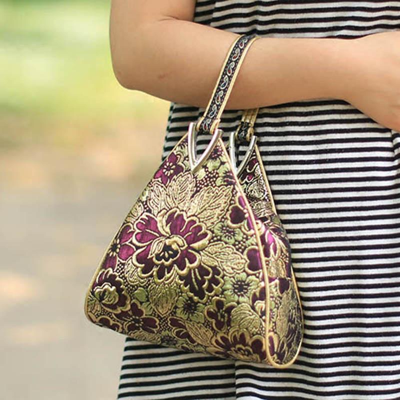 Flowers Embroidery Handbags Women Small Bag Shopper Purse Handbag Triangle Bag Mother Day Clutch Handy Bags One Handle Bags Mini